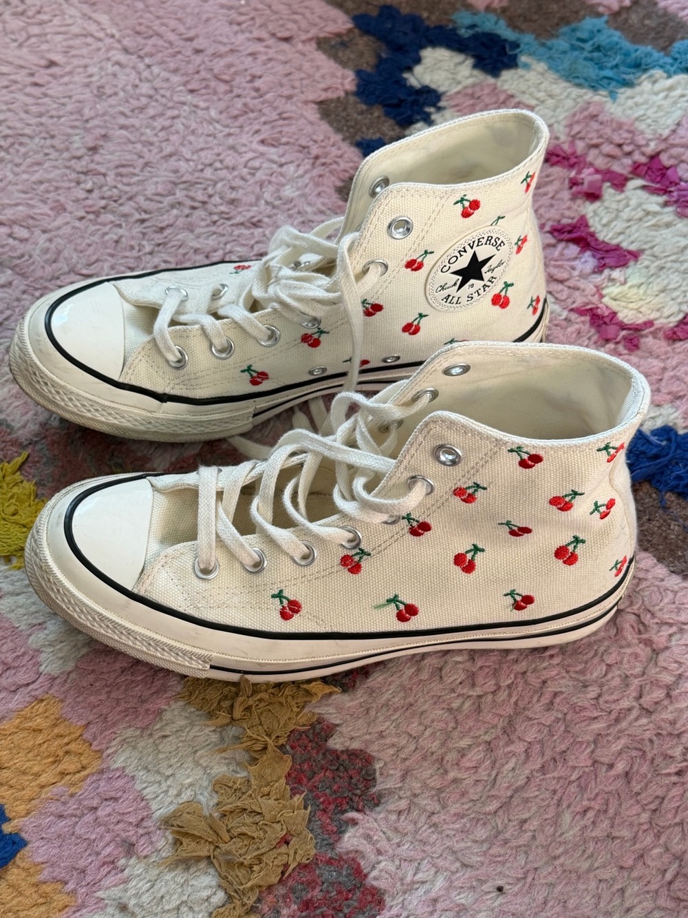 Converse women’s Cream High-Top Sneakers with Red Cherry Print - Picture 5 of 5